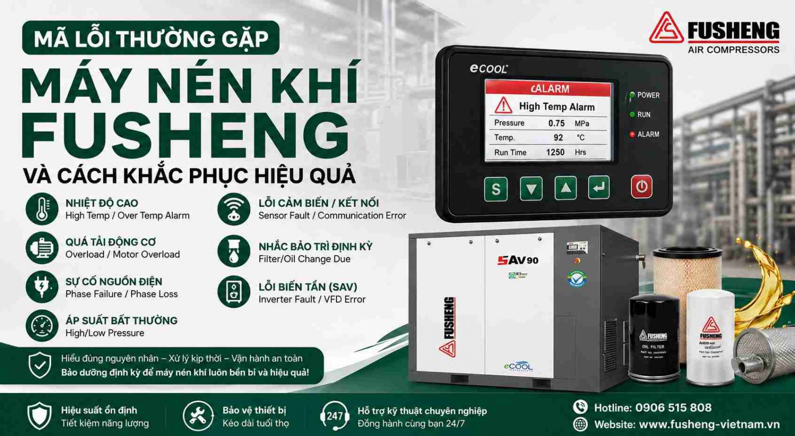 Mã lỗi máy nén khí fusheng thường gặp