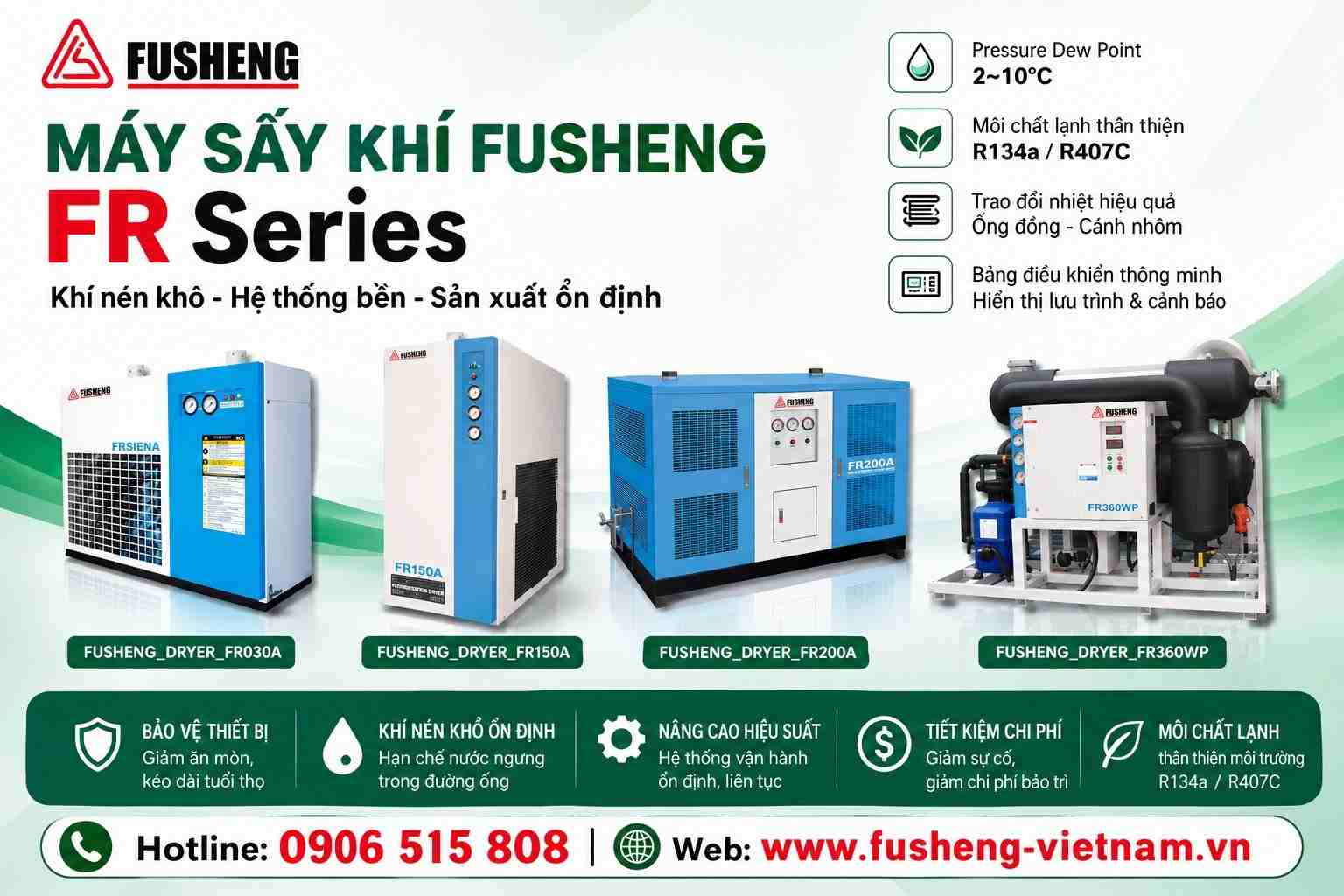 Máy sấy khí Fusheng FR Series và các model theo lưu lượng khí nén